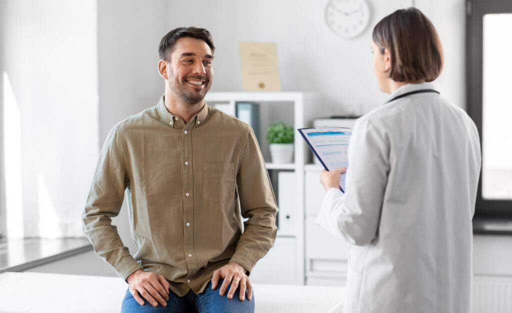 man at doctor's post prostate removal surgery